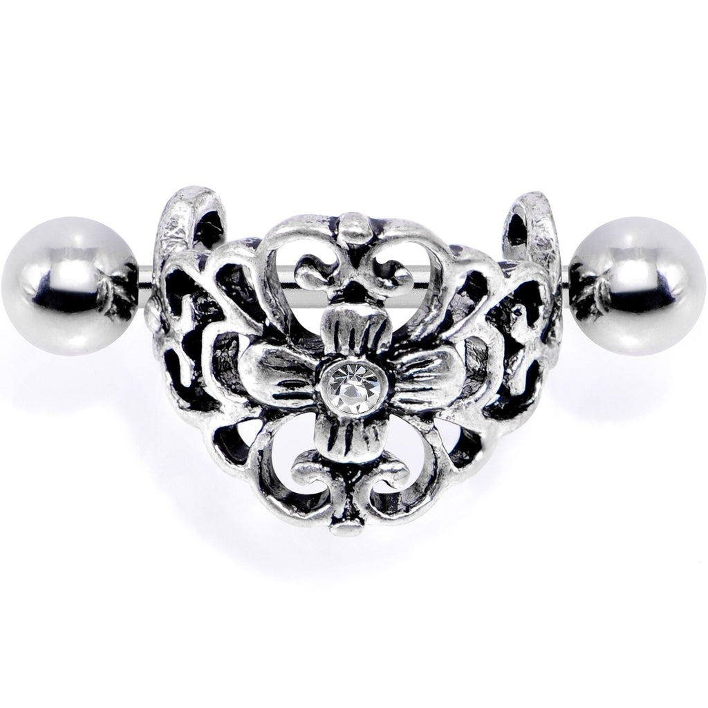 16G 1/2 Clear Gem Filigree Floral Cuff Cartilage Earring