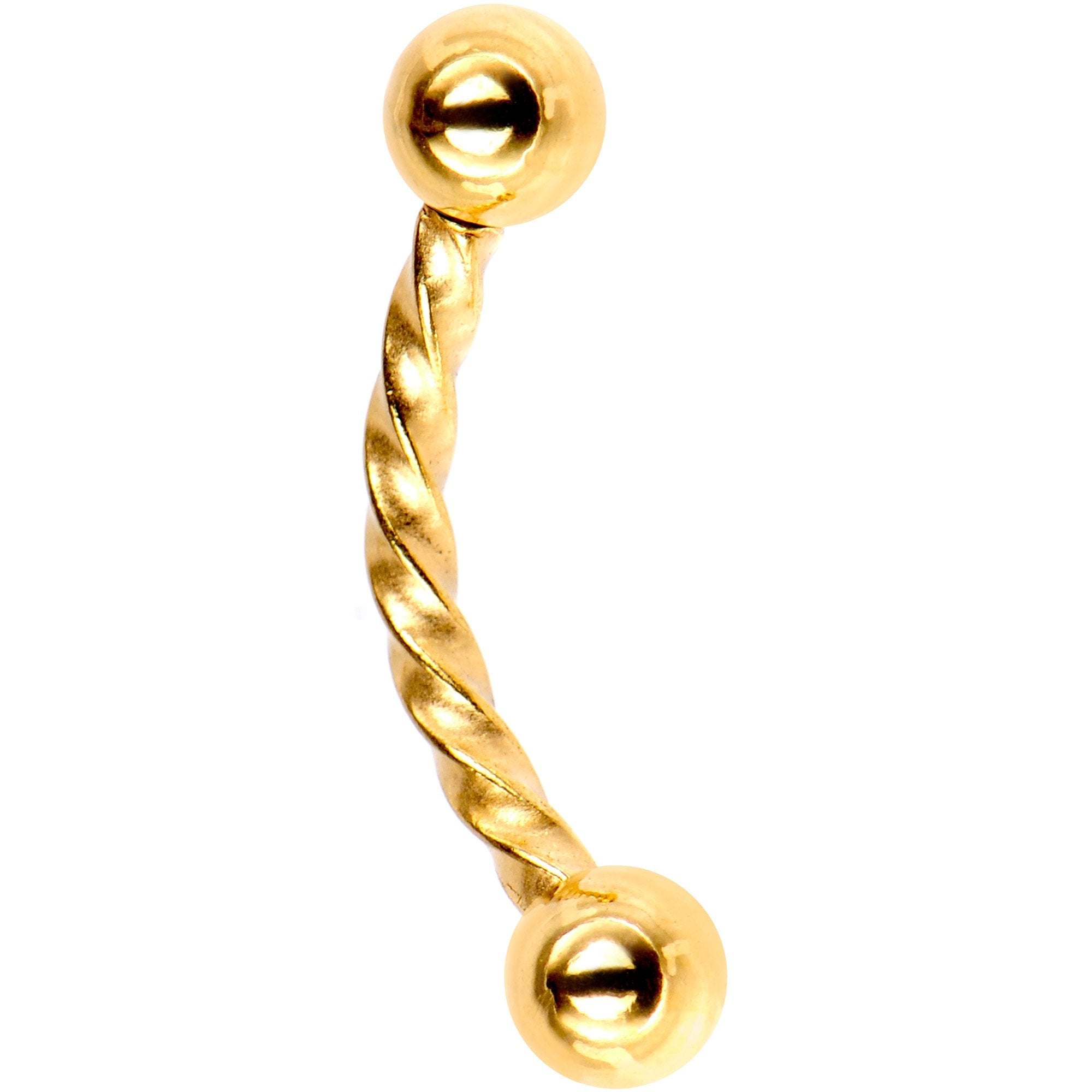 16G 5/16 Gold Tone IP Seriously Twisted Curved Eyebrow Ring