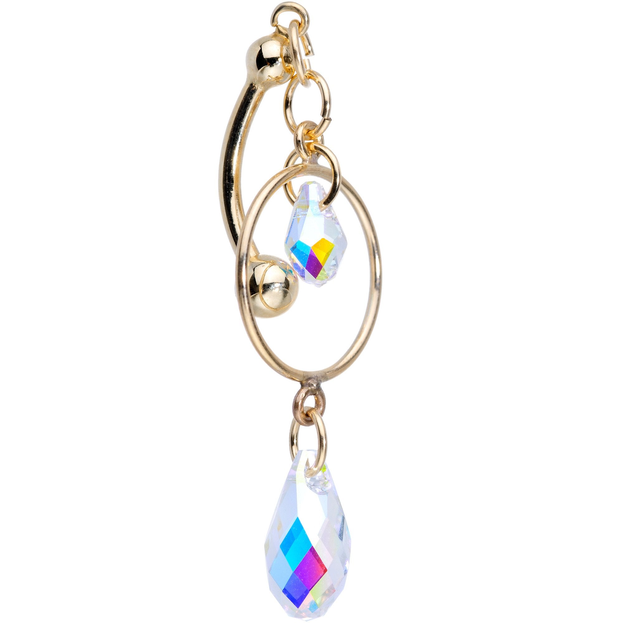 14K Gold Reversible Dangle Belly Ring Created with Crystals