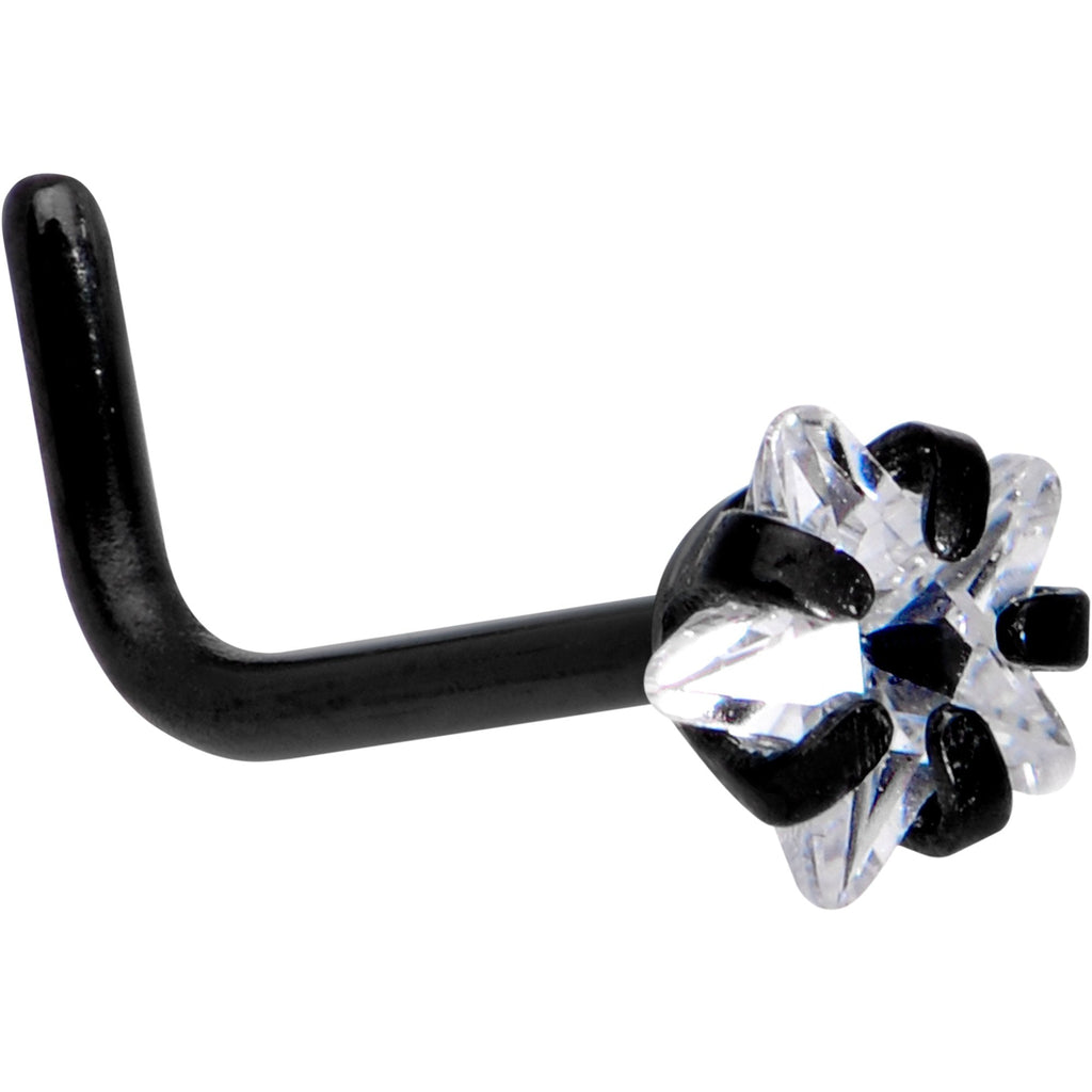 20G 1/4 Clear Star 3mm CZ Gem Black IP L-Shape Nose Ring