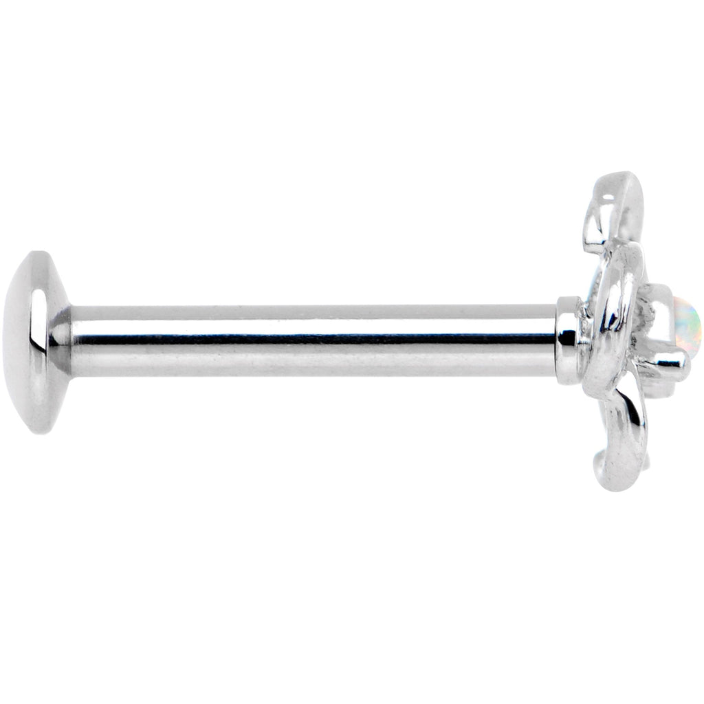 5/16 White Faux Opal Internally Threaded Hollow Flower Labret Monroe