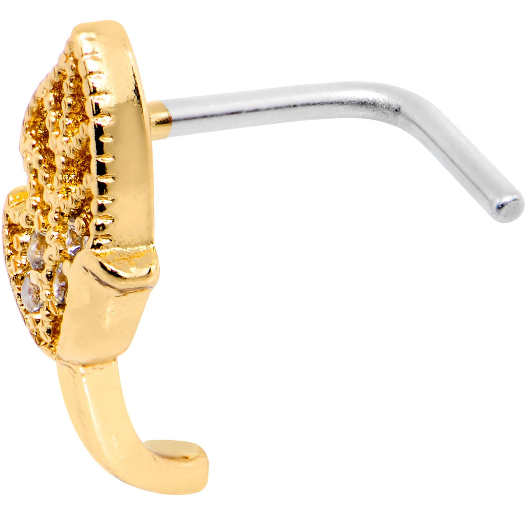 20G Clear CZ Gold Tone Leaf Faux Hoop L Shaped Nose Ring