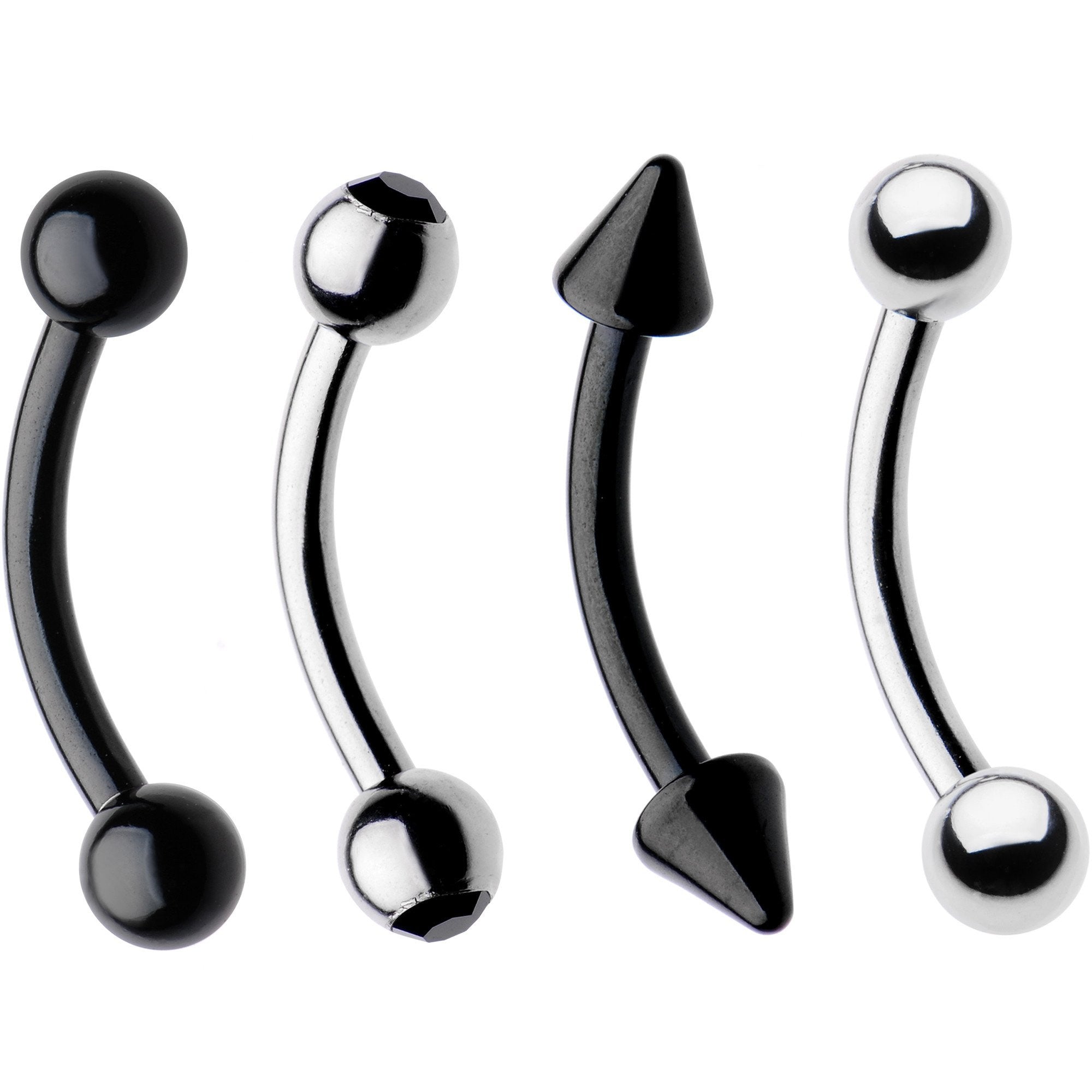 16G 5/16 Black Plated Steel Curved Barbell Eyebrow Ring Set of 4