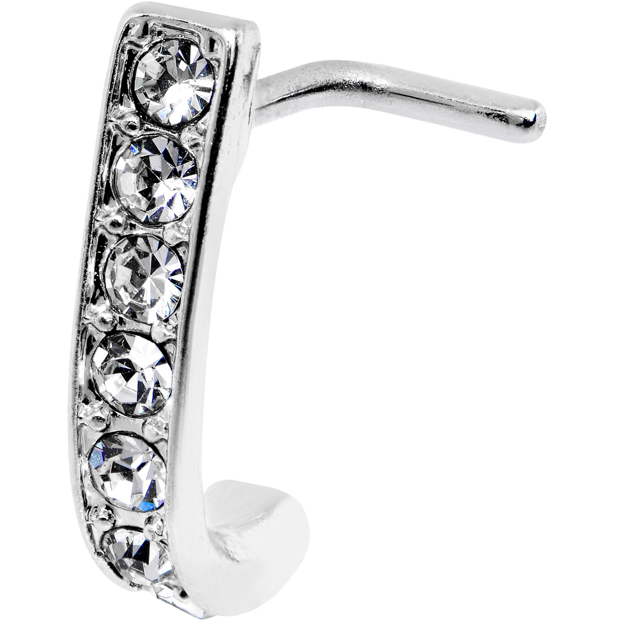 18G Clear CZ Sleek Faux Hoop L Shaped Nose Ring
