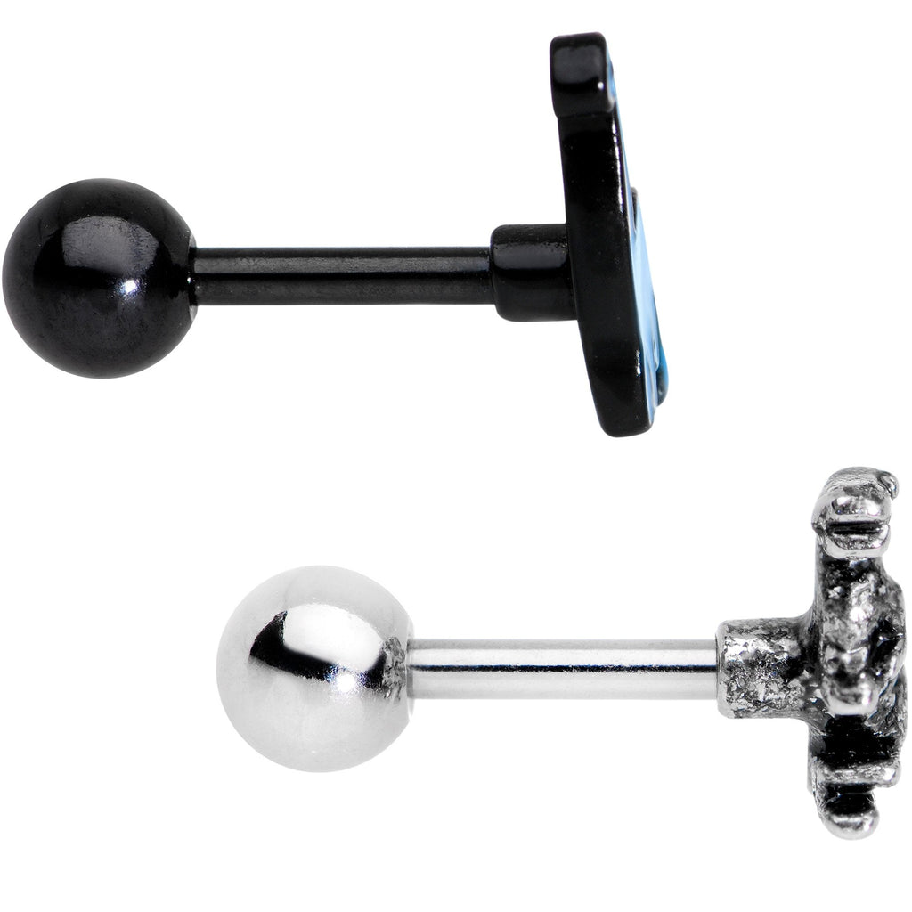 Blue Brontosaurus Raptor Dinosaur Cartilage Tragus Earring Set of 2